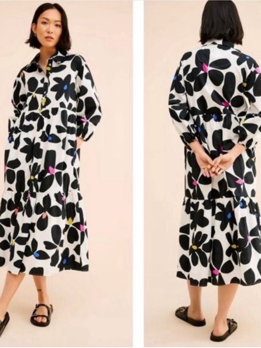 Maeve by Anthropologie Bettina tiered shirt dress floral